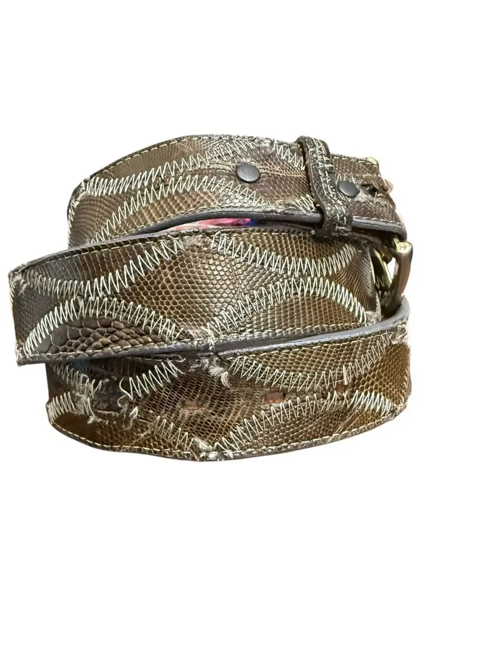 Vintage Genuine Lizard Leather Belt Brown Size 40 Measures 45 Inches USA